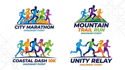 Fototapeta premium Set of colorful running and marathon event logos.