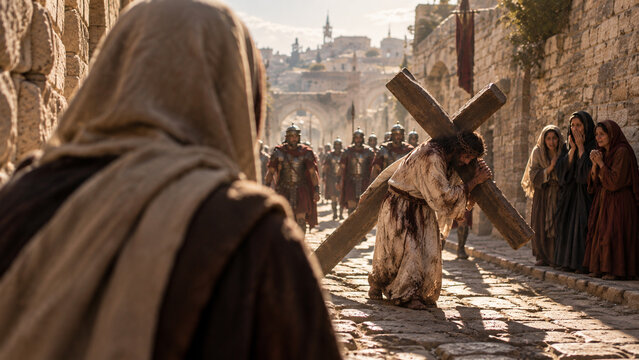Woman Watching Christ Carry the Cross on Via Dolorosa