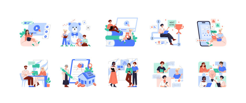Educational Activities and Technology Use Vector Illustration