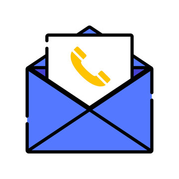 Mail and phone document flat outline icon for contact communication
