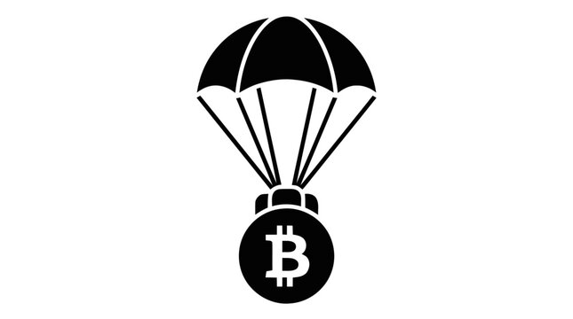 Vector illustration of bitcoin airdrop concept with parachute icon on a transparent background