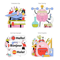 Education icons showing graduation learning and school study © inspiring.team