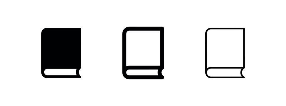 Book icon set, closed book symbol in glyph, line, and outline styles for education and library concepts.