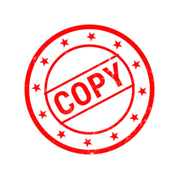 Red copy rubber stamp on white background, vintage grunge copy stamp icon, circular office seal with stars