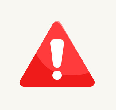Warning sign icon. Red triangle with exclamation mark symbol for danger and risk caution.