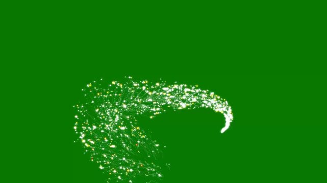 Golden sparkling stardust swirl with glowing fairy particles, twinkle stars, luminous light trails and luxury glitter shimmer creating a magical elegant transition effect on green background. 4k
