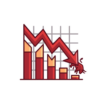 Downward Trending Graph with Falling Arrow and Mouse Illustration.