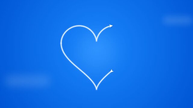 White heart shape being drawn by two arrows on a blue background