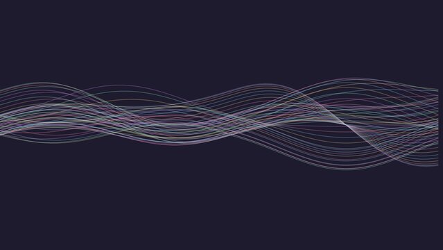 Abstract background, with thin wavy, lines in soft, pastel colors on, a dark blue, background, creating a, smooth flowing wave, motion pattern