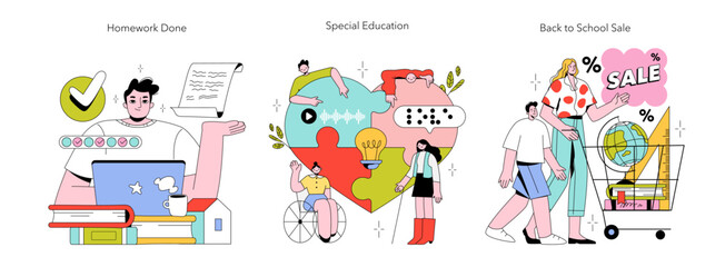 Fototapeta premium Education Concept Set Showing Studying Support and School Sale