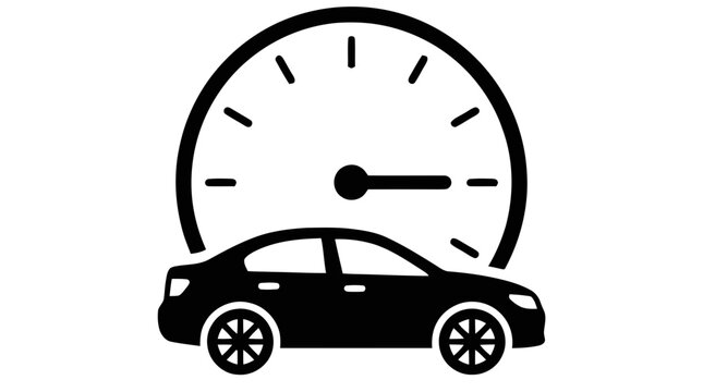 Vector illustration of car icon with clock symbol indicating travel time or rental duration on a transparent background