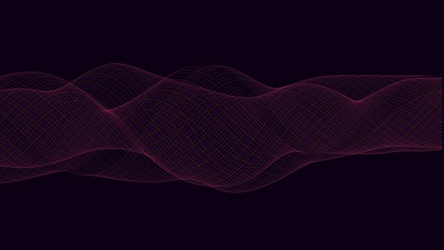 Abstract wavy lines forming a flowing mesh pattern in deep purple on a dark background, digital for technology concepts