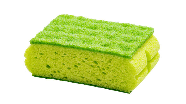 Isolated new green and yellow cleaning sponge for kitchen and household chores