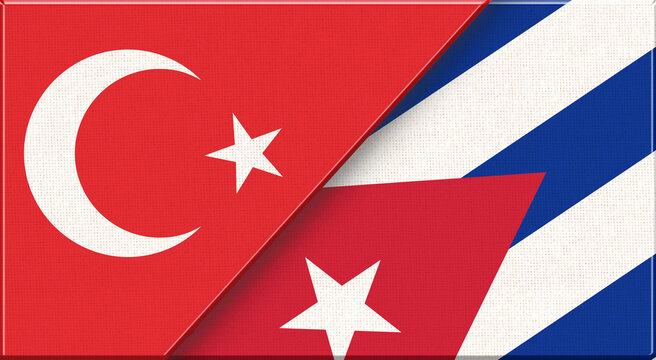 Double flag of Turkey and Cuba on fabric texture - 3D illustration