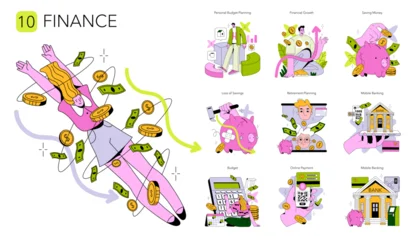 Finance concept set showing saving budgeting and banking © inspiring.team