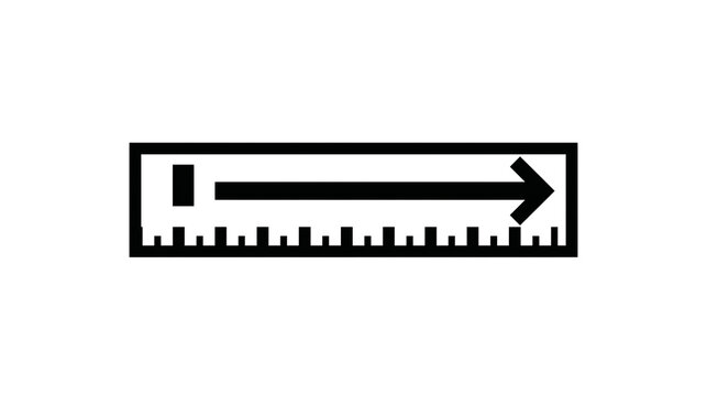 Isolated graphic of a horizontal ruler with a sliding indicator and a forward arrow symbol.