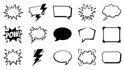 Set of comic book speech bubbles and explosion shapes with various styles for graphic design work © Mahafuz