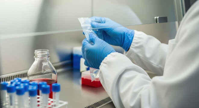Lab Work with Scientist Experiment Scientist Working with Biological Material in Laboratory with Chemical Liquid Equipment Science Research Concept