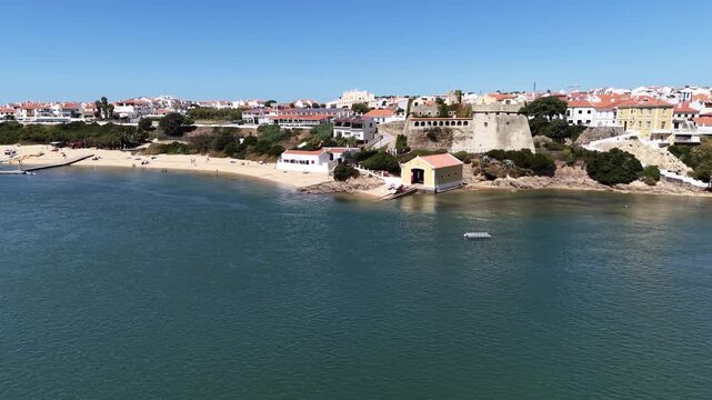 Aerial view of vila nova de milfontes castle and beach