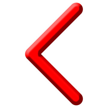 Red glossy left arrow chevron icon, vector navigation and direction symbol graphic element isolated on white background

