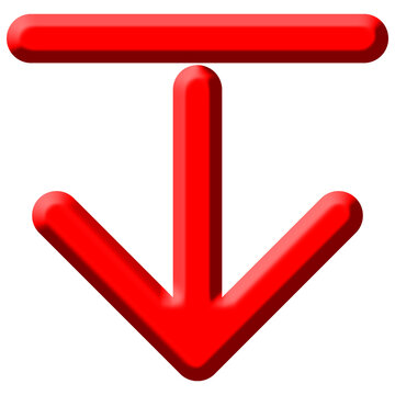 Glossy red download icon, vertical arrow pointing down with line symbol vector
