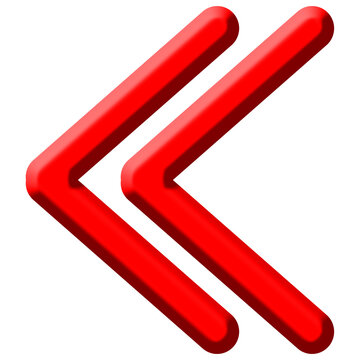 Glossy red double left chevrons, fast rewind and navigation arrow symbol vector
