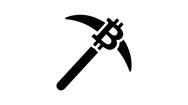 Vector illustration of bitcoin mining pickaxe icon on a transparent background