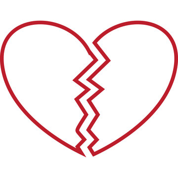 Red outline broken heart vector icon
