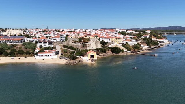 Aerial view of vila nova de milfontes coastline