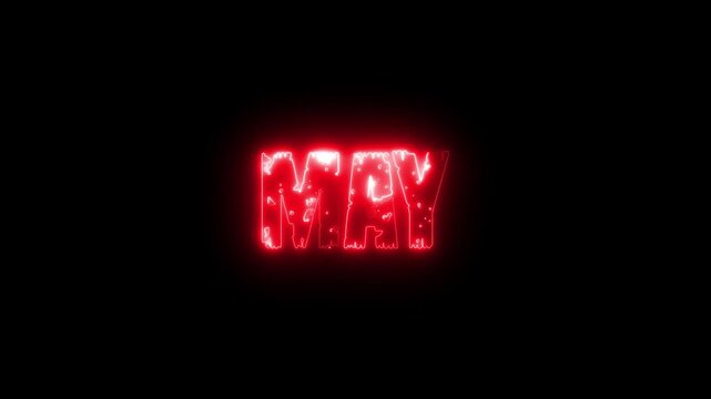 Neon red glowing may text animation on black background, for calendar and, seasonal month