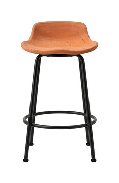 Terracotta bar stool with black metal legs isolated on transparent png for interior decor