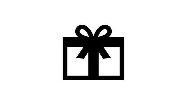 Isolated minimal black gift box icon with elegant bow, symbolizing celebrations and thoughtful gifts