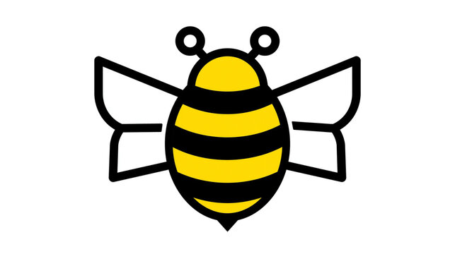 Isolated cute cartoon bee logo vector illustration, adorable yellow striped insect symbol graphic.