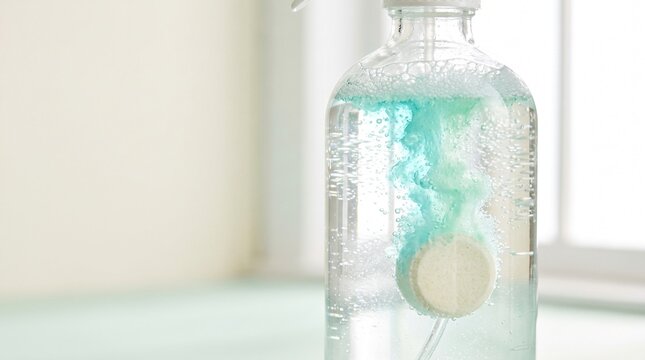 Cleaning Concentrate Tablet Dissolving in Reusable Spray Bottle