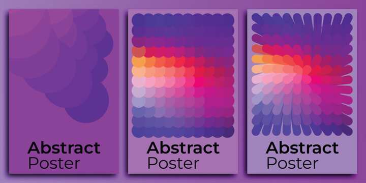 Abstract posters set with vibrant gradient colorful bubble and floral shapes illustration.