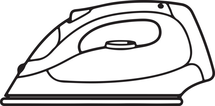 A white iron appliance is depicted as a black line drawing on a white background