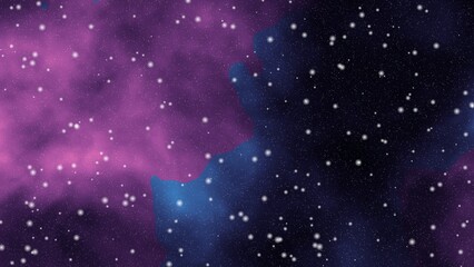 Abstract cosmic background, featuring a vibrant, purple nebula cloud, and a dark, blue void filled, with scattered white, glowing stars in, deep space © Md sowrab Hossain
