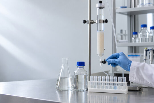 Column chromatography for protein purification in biotech laboratory