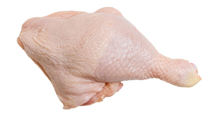 Isolated fresh raw chicken leg quarter for cooking ingredients, healthy protein meal preparation. © Oisin