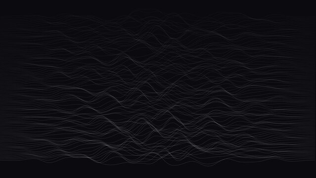 Abstract background, with thin white, wavy lines on, a dark black, surface creating a, smooth rhythmic pattern, of light and, shadow movement effect