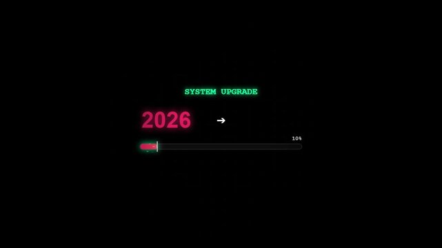 System upgrade progress bar animation: transitioning from 2026 to 2027 digital loading interface loading bar