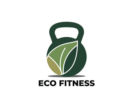 Eco fitness kettlebell logo with leaf design strength training fitness center