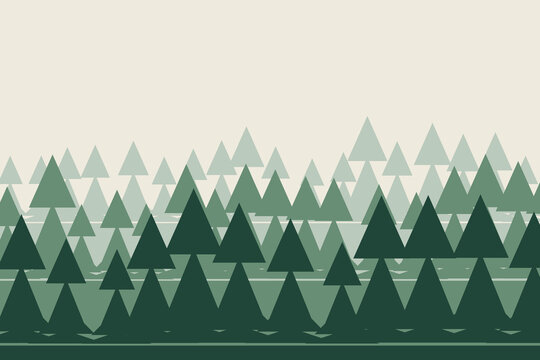 Geometric pine tree forest layers winter landscape illustration background