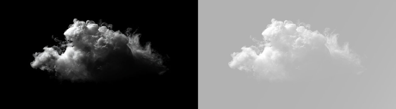 White billowing cloud with soft fluffy vapor, realistic dense cloud mass, bright illuminated edges, natural mist and dramatic atmospheric formation