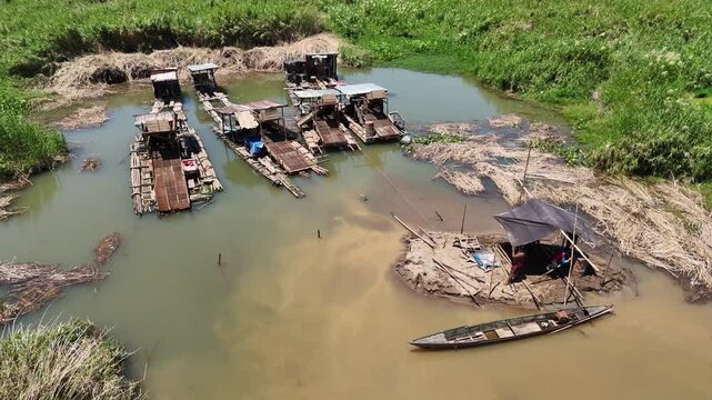 Gold mining boats in rural South Kalimantan, Indonesia