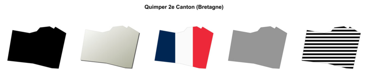 Quimper 2e Canton (Bretagne) blank outline map set