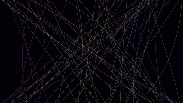 Abstract background, with intersecting thin, colorful lines creating, a geometric web, pattern on a, solid black surface, digital texture