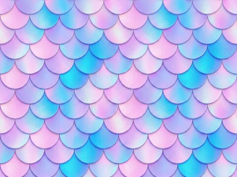 Mermaid scale pattern with holographic pastel pink blue and purple colors for creative design projects