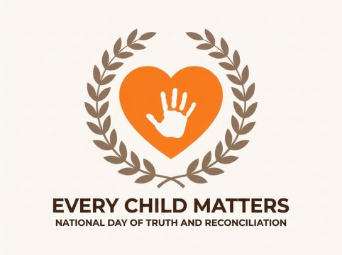 National day of truth and reconciliation logo with heart handprint and laurel wreath on white background