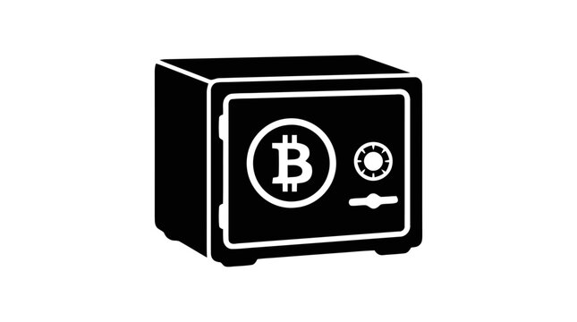 Vector illustration of safe box with bitcoin symbol icon on a transparent background